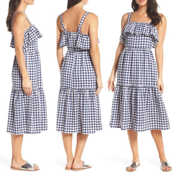 Nordstrom Dresses & Skirts - First Monday 100% Cotton Gingham Ruffle Midi Dress